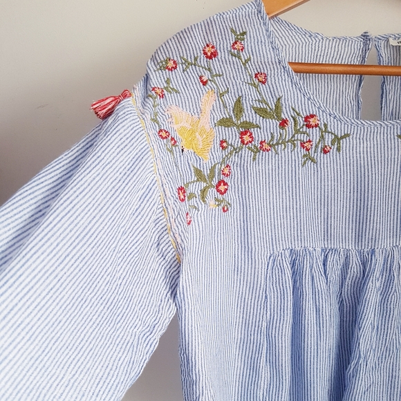 FOREVER 21 Blue Boho Embroidered Cropped Top - Picture 3 of 7
